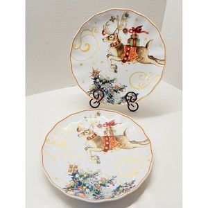 Williams Sonoma Twas The Night Before Xmas Dinner Plates Reindeer 2 PC